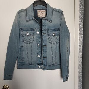 True Religion Light Blue Denim Jacket with Silver Buttons